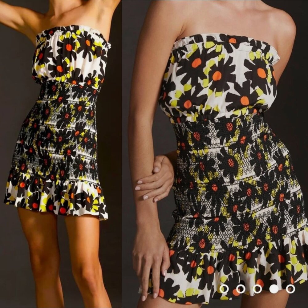 Plenty by Tracy Reese | Tube Mini Dress In Smocked Black Floral, Size L